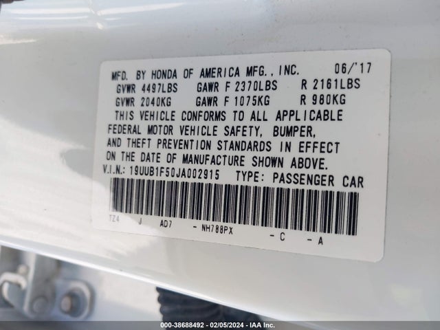 19UUB1F50JA002915 Acura Tlx Tech Pkg