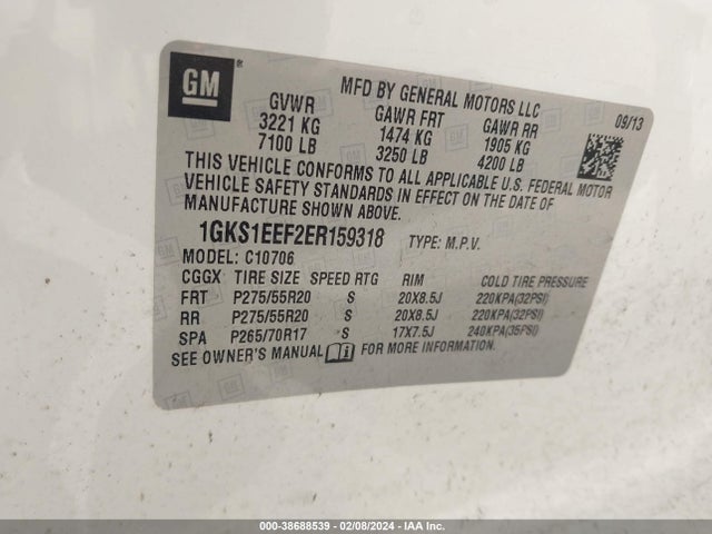 Продажа на аукционе авто 2014 Gmc Yukon Denali, vin: 1GKS1EEF2ER159318, номер лота: 38688539