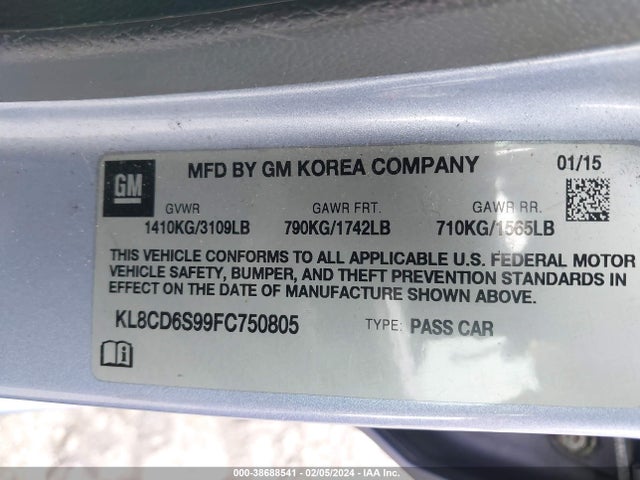 Chevrolet Spark 1lt Cvt 2015 KL8CD6S99FC750805 Image 9