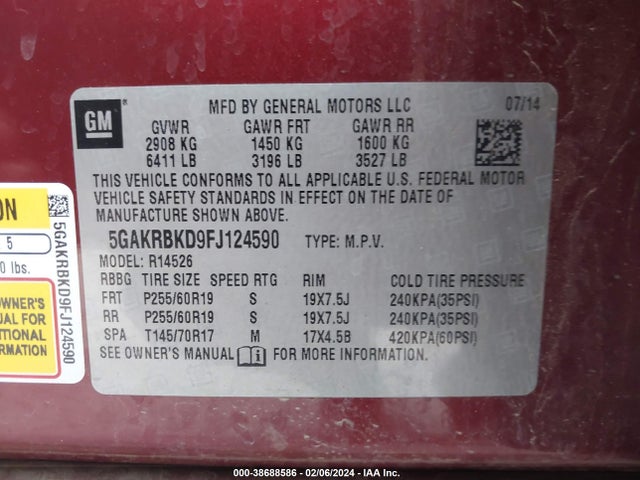 5GAKRBKD9FJ124590 Buick Enclave Leather