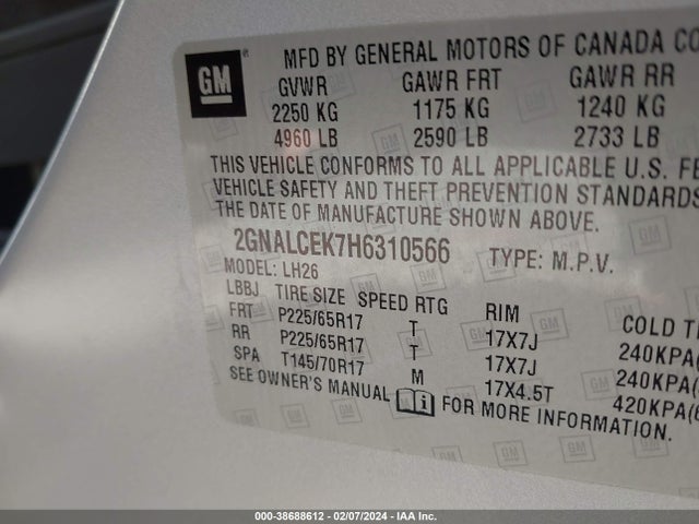 Chevrolet EQUINOX LT 2017 2GNALCEK7H6310566 Image 9