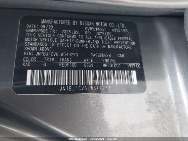 JN1BJ1CV6LW549273 Nissan Rogue Sport Sv Fwd Xtronic Cvt