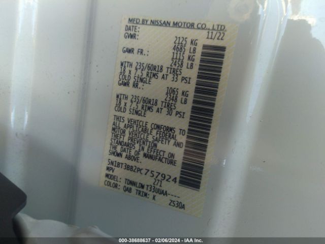 5N1BT3BB2PC757924 Nissan Rogue Sv Intelligent Awd