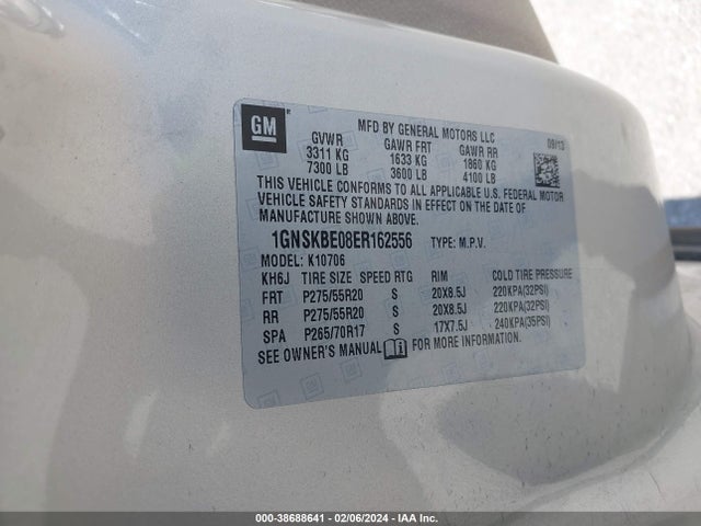 Chevrolet Tahoe Lt 2014 1GNSKBE08ER162556 Image 9