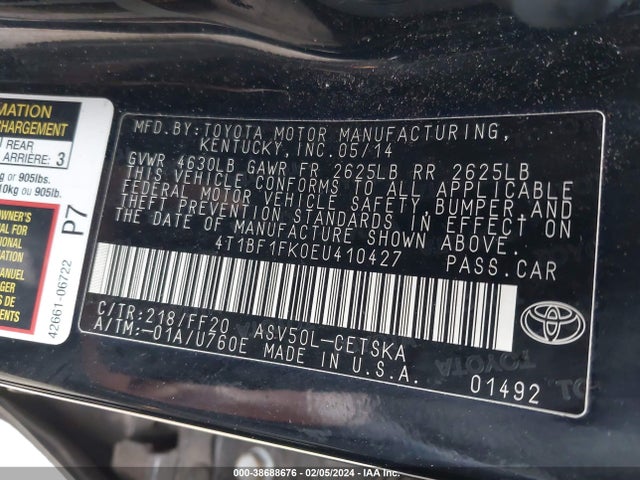 Toyota CAMRY SE 2014 4T1BF1FK0EU410427 Image 9