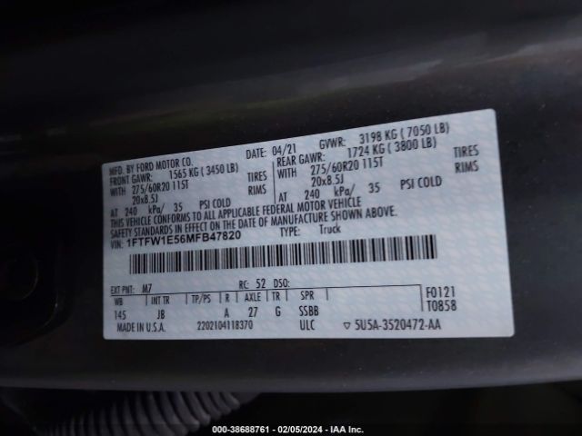 1FTFW1E56MFB47820 Ford F-150 Xl