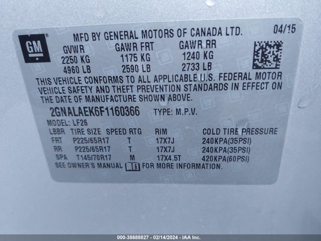 Chevrolet EQUINOX LS 2015 2GNALAEK6F1160366 Image 9