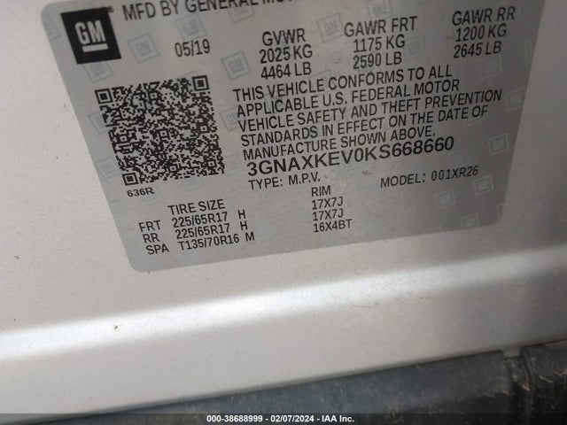 Chevrolet EQUINOX LT 2019 3GNAXKEV0KS668660 Image 9