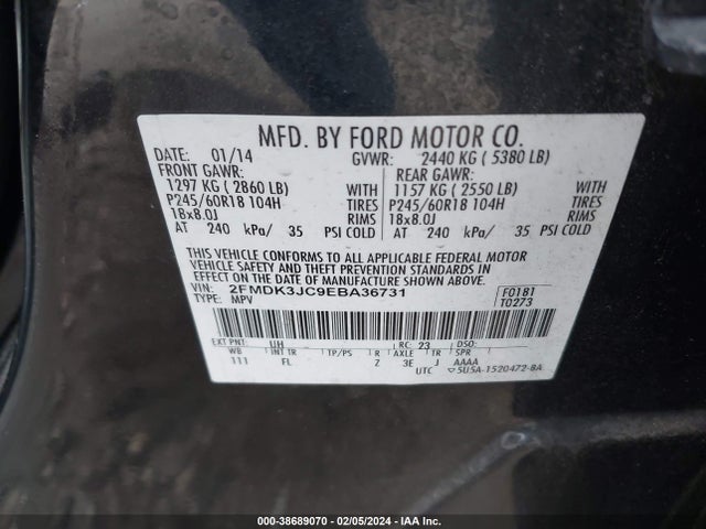 Ford EDGE SEL 2014 2FMDK3JC9EBA36731 Image 9