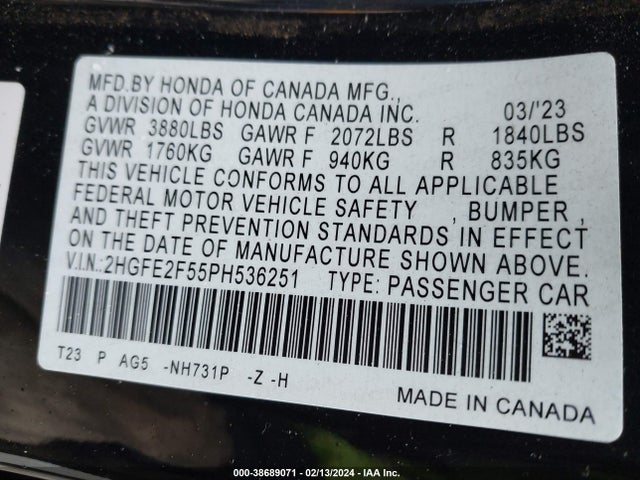 Honda Civic Sport 2023 2HGFE2F55PH536251 Image 9