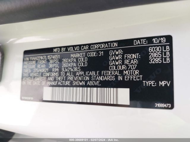 YV4A221K7L1574651 Volvo Xc90 T6 Momentum 6 Passenger