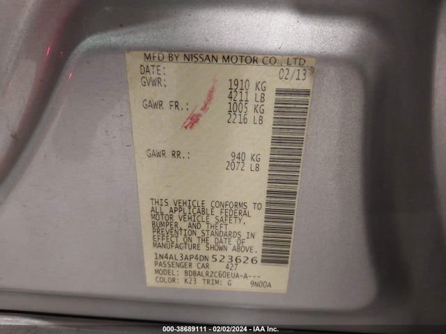 2013 NISSAN ALTIMA 2.5 S VIN: 1N4AL3AP4DN523626