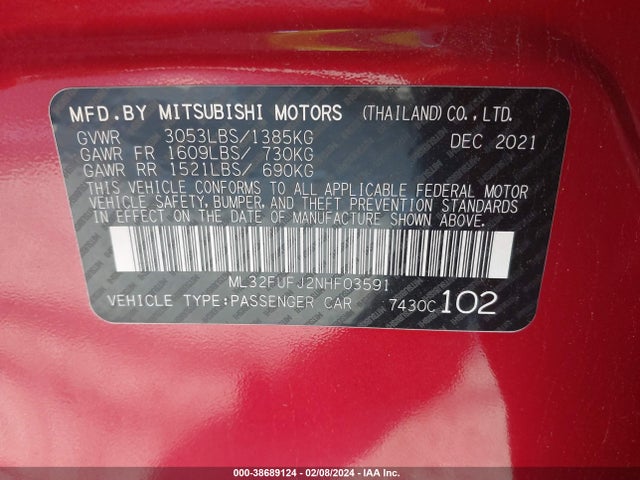 ML32FUFJ2NHF03591 Mitsubishi Mirage G4 Es