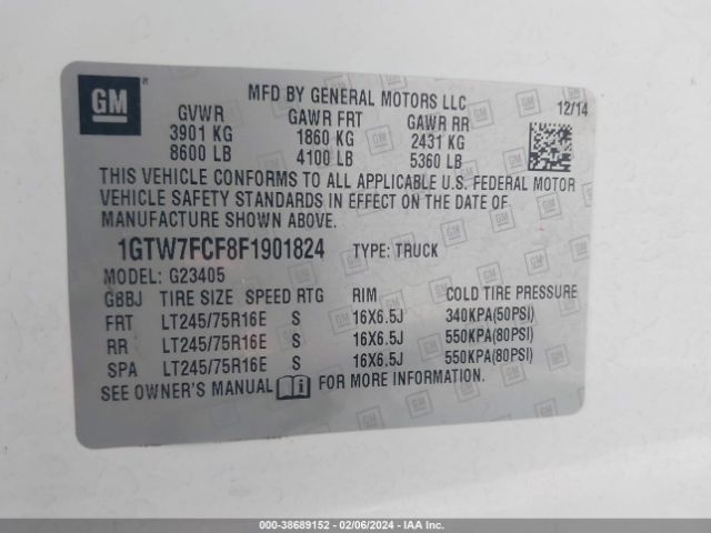 1GTW7FCF8F1901824 GMC Savana 2500 Work Van