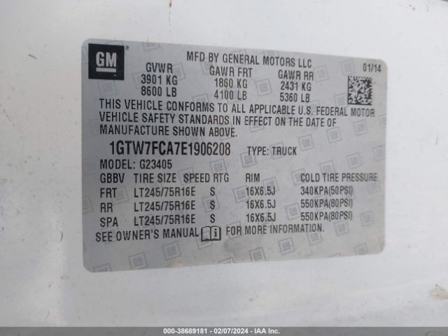 1GTW7FCA7E1906208 GMC Savana 2500 Work Van