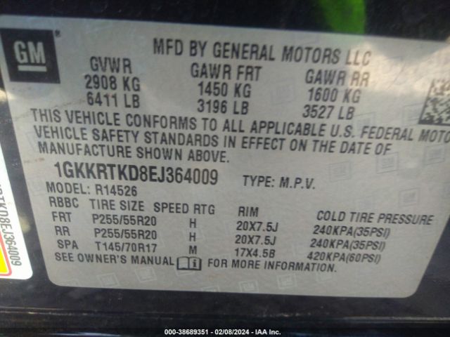 1GKKRTKD8EJ364009 GMC Acadia Denali