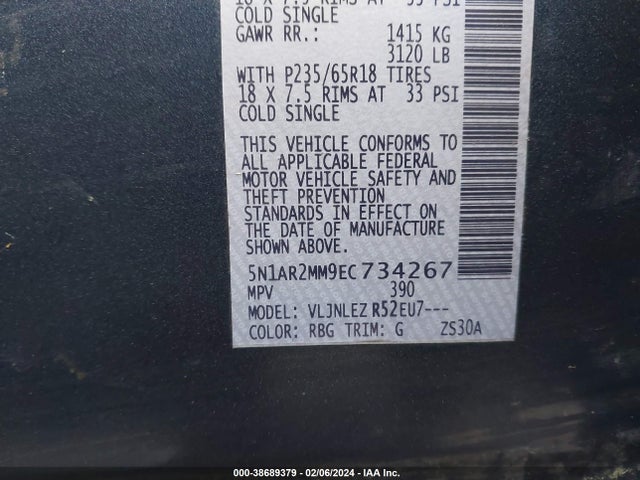 Nissan Pathfinder Sv 2014 5N1AR2MM9EC734267 Image 9