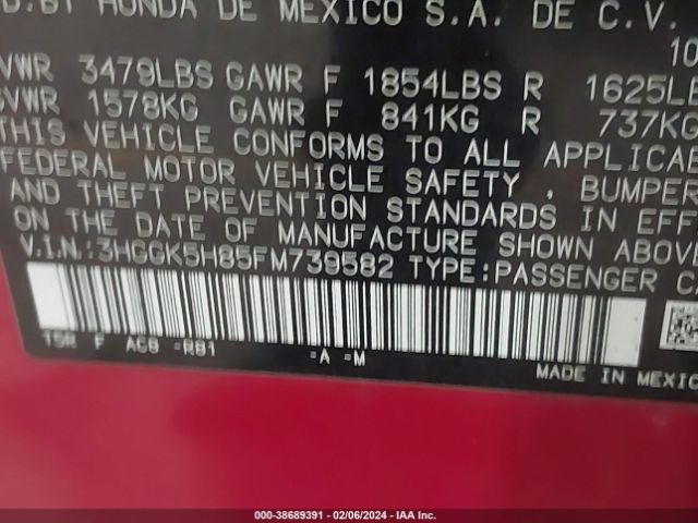 3HGGK5H85FM739582 Honda Fit Ex/ex-l