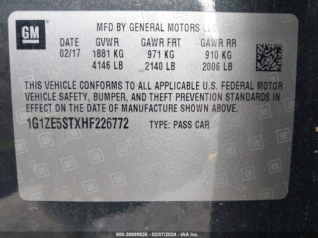 Chevrolet MALIBU 1LT 2017 1G1ZE5STXHF226772 Image 9