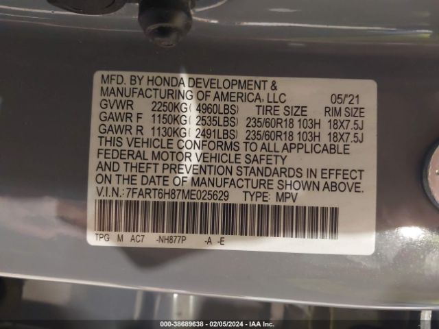 7FART6H87ME025629 Honda Cr-v Hybrid Ex-l