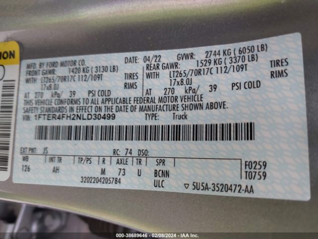 1FTER4FH2NLD30499 Ford Ranger Xlt