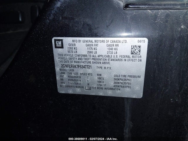 Chevrolet EQUINOX 1LT 2015 2GNFLFEK7F6347721 Image 9
