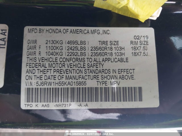 Honda CR-V EX 2019 5J6RW1H55KA015855 Image 9