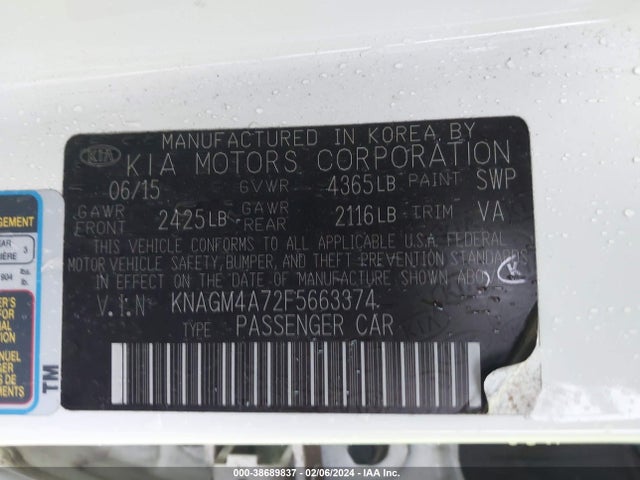KIA Optima Lx 2015 KNAGM4A72F5663374 Image 9