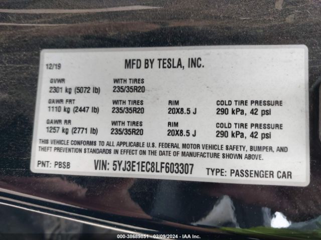 5YJ3E1EC8LF603307 Tesla Model 3 Performance Dual Motor All-wheel Drive