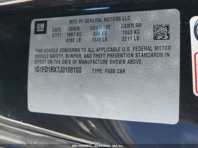 Chevrolet Camaro 2lt 2018 1G1FD1RX7J0108100 Image 9