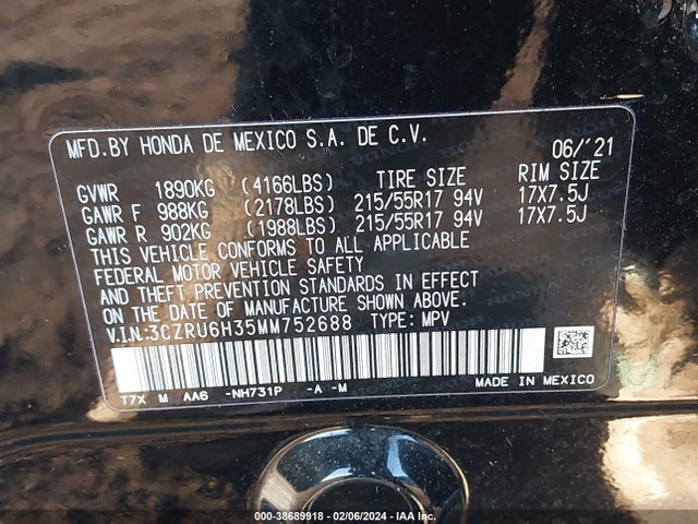 Honda Hr-v Awd Lx 2021 3CZRU6H35MM752688 Image 9