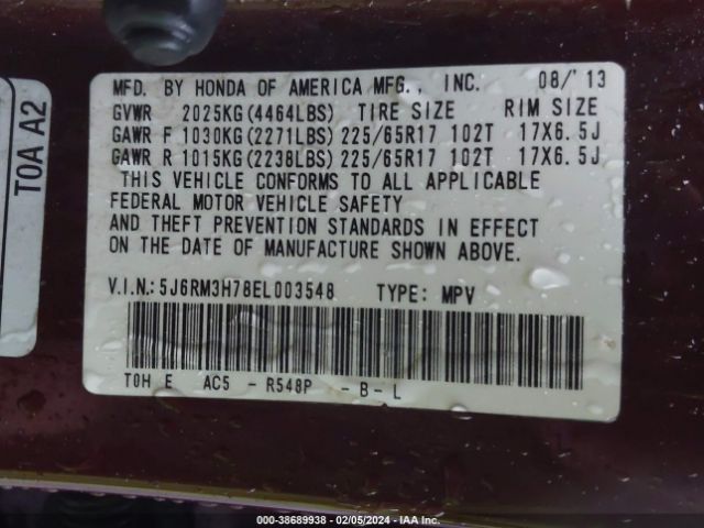 5J6RM3H78EL003548 Honda Cr-v Ex-l