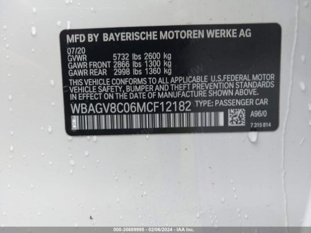 WBAGV8C06MCF12182 BMW M850i Gtan Coupe Xdrive