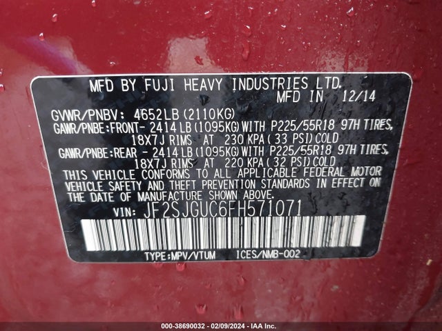 Subaru Forester 2.0xt Touring 2015 JF2SJGUC6FH571071 Image 9