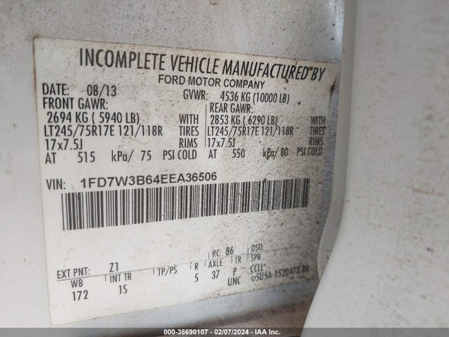 2014 FORD F-350 XL VIN: 1FD7W3B64EEA36506