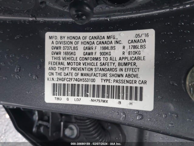 Honda CIVIC EX 2016 2HGFC2F74GH553100 Image 9