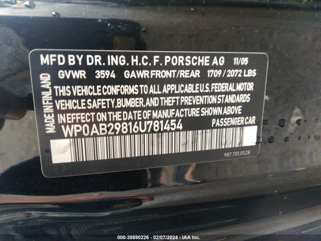 2006 PORSCHE CAYMAN S WP0AB29816U781454 Photo 8