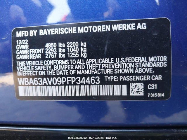 WBA63AV09PFP34463 BMW 430i Gran Coupe