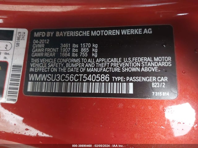 2012 MINI COOPER WMWSU3C56CT540586 Photo 8