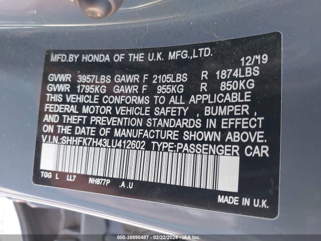 Honda Civic Sport 2020 SHHFK7H43LU412602 Image 9