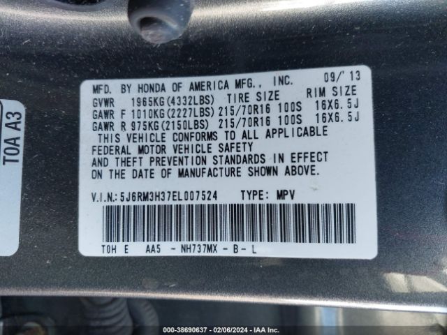5J6RM3H37EL007524 Honda CR-V LX