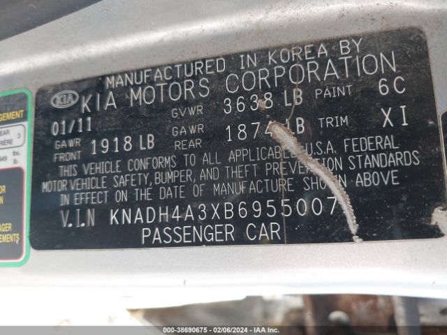 2011 KIA RIO KNADH4A3XB6955007 Photo 8