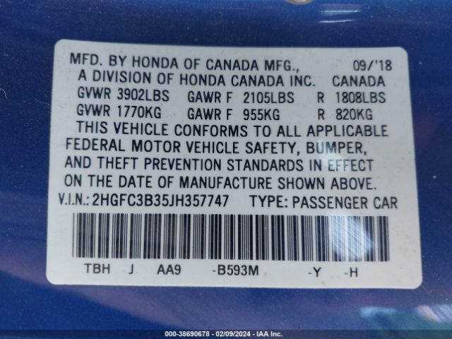 2HGFC3B35JH357747 Honda Civic Ex-t