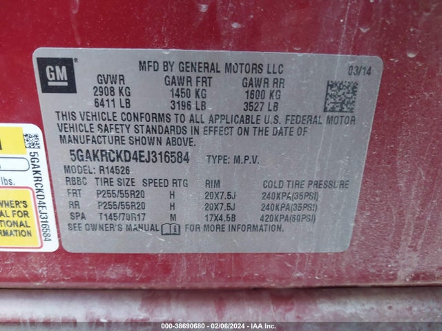 Buick Enclave Premium 2014 5GAKRCKD4EJ316584 Image 9