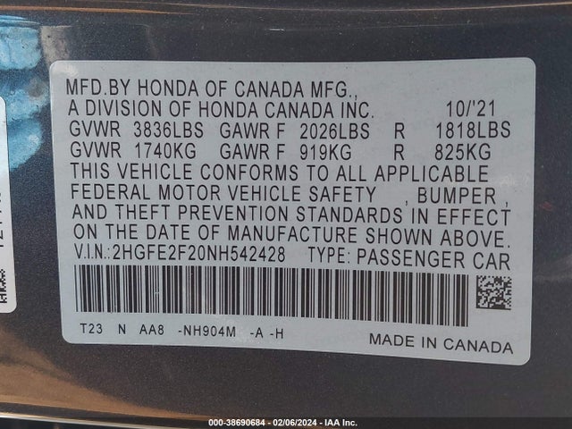 Honda Civic Lx 2022 2HGFE2F20NH542428 Image 9