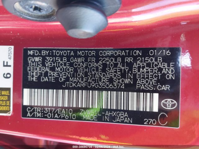 JTDKARFU9G3506374 Toyota Prius Four