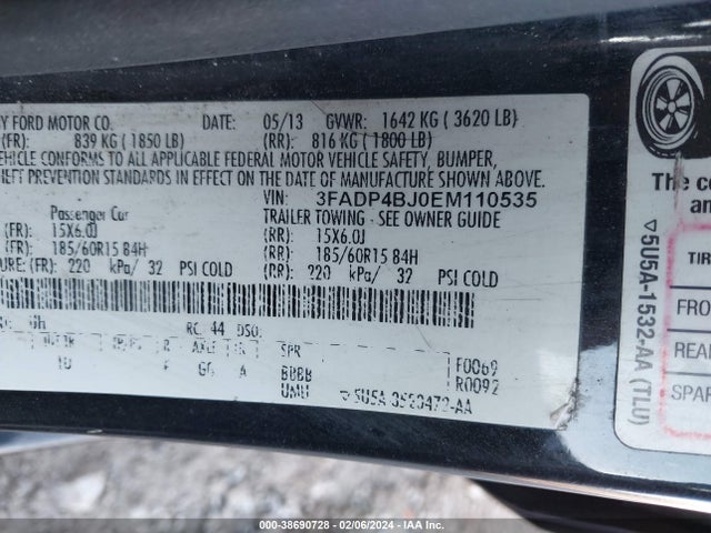2014 FORD FIESTA SE VIN: 3FADP4BJ0EM110535