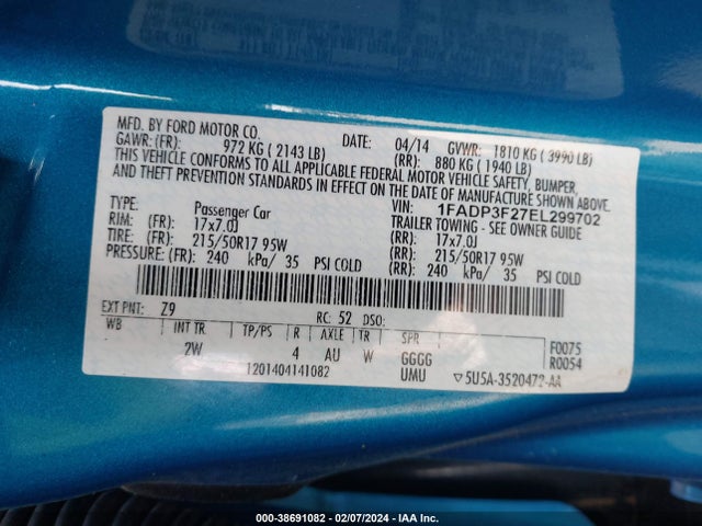 Ford FOCUS SE 2014 1FADP3F27EL299702 Image 9