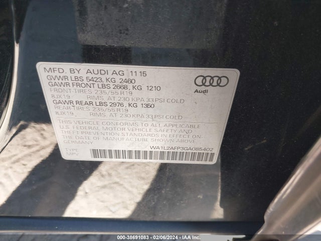 WA1L2AFP3GA085402 Audi Q5 2.0t Premium