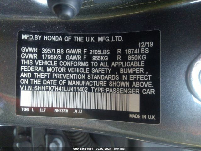 SHHFK7H41LU411402 Honda Civic Sport